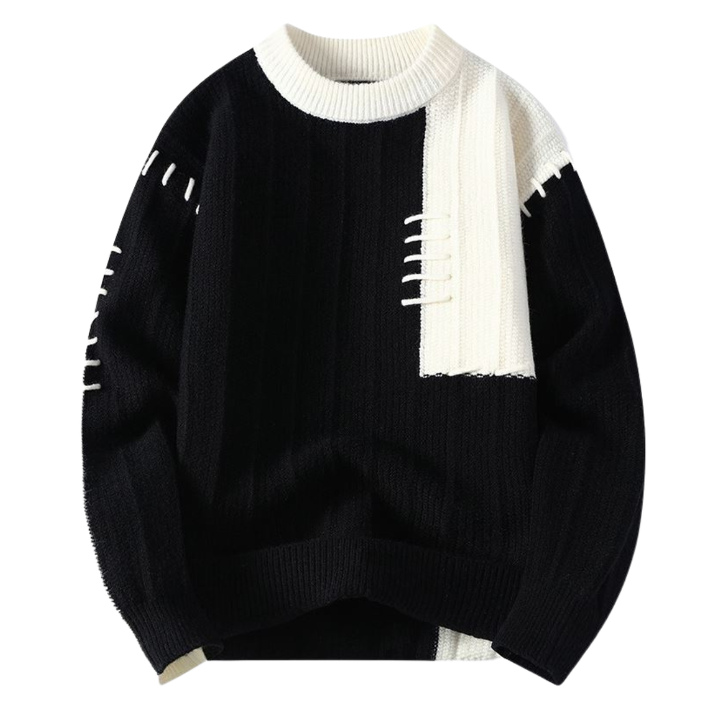 Two-Tone Stitch Accents Knit Sweater