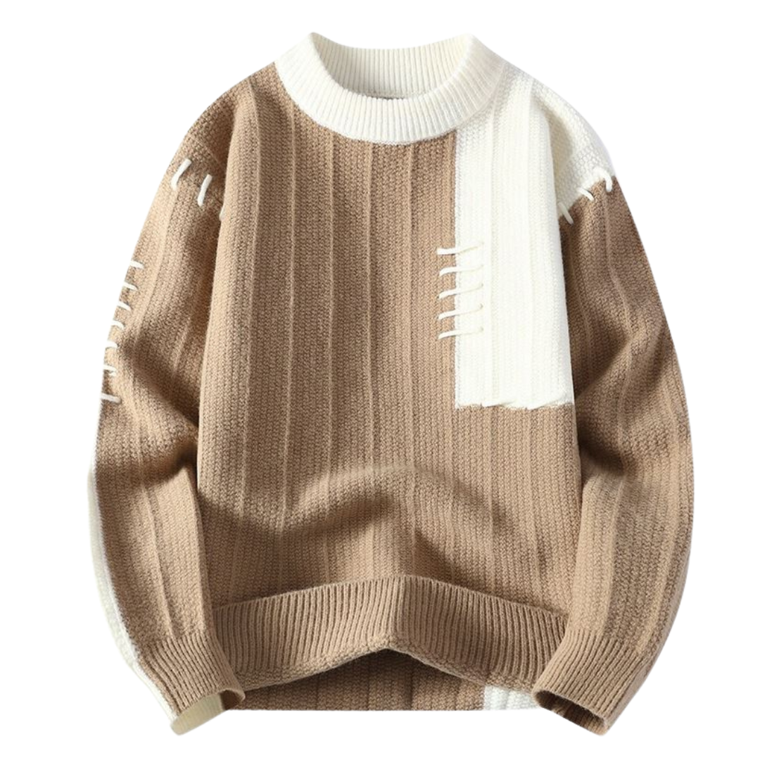 Two-Tone Stitch Accents Knit Sweater