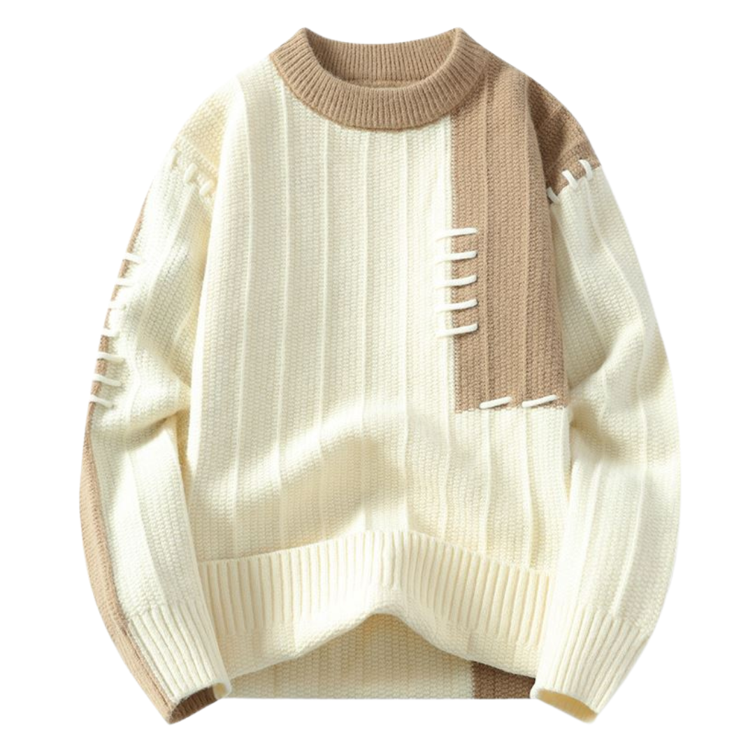 Two-Tone Stitch Accents Knit Sweater