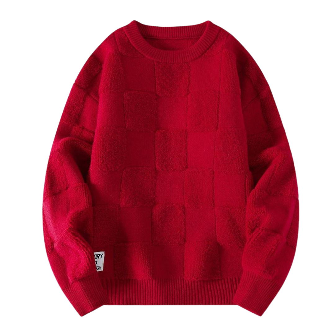 Unique Checkerboard Knit Sweater