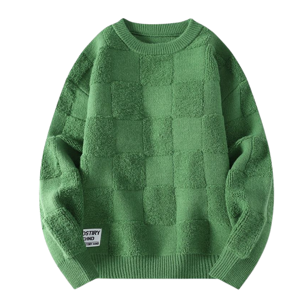 Unique Checkerboard Knit Sweater