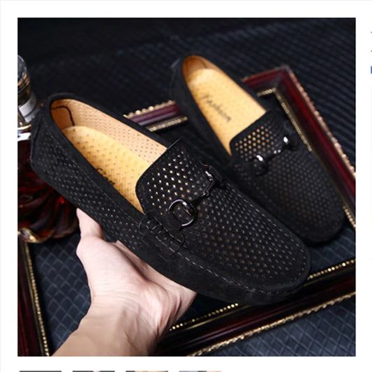 Men's Casual Leather Loafers with Hollow Design