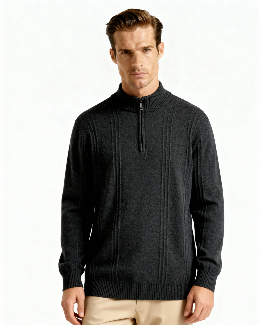 100% Cashmere Ribbed Half Zip
